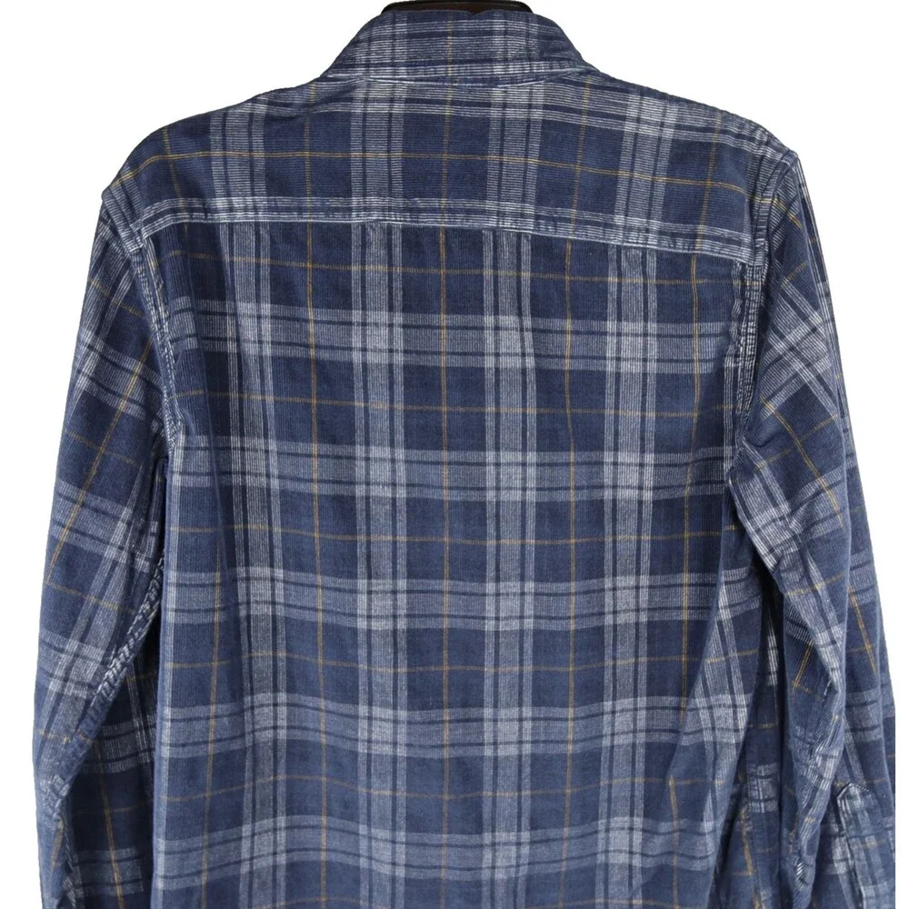 Banana Republic Untucked Slim Fit Corduroy Button Shirt Men's Small Navy Plaid